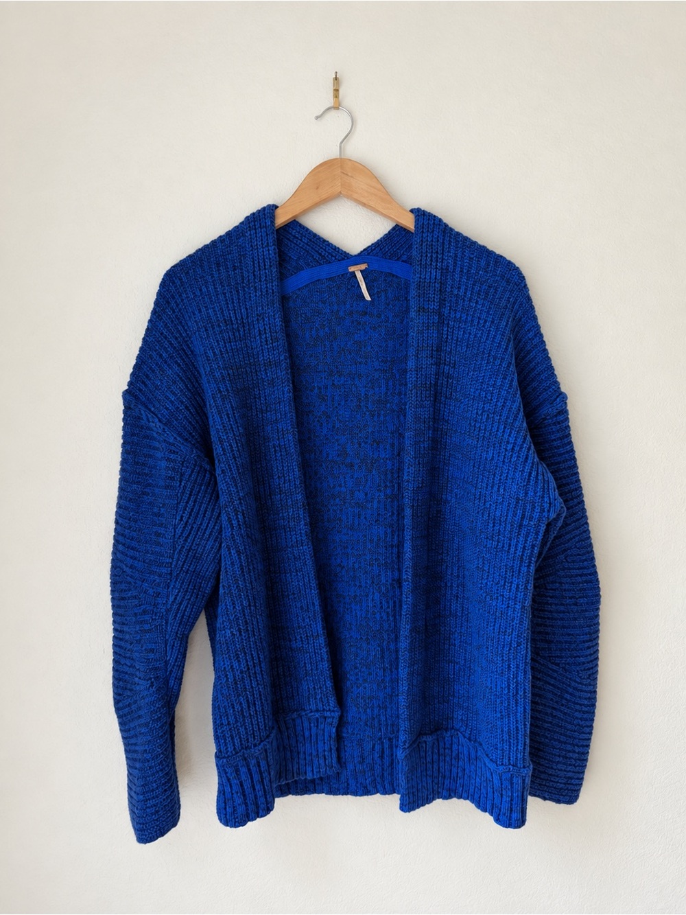Free People Blue Chunky Knit Hooded Cardigan Sweater Size M
